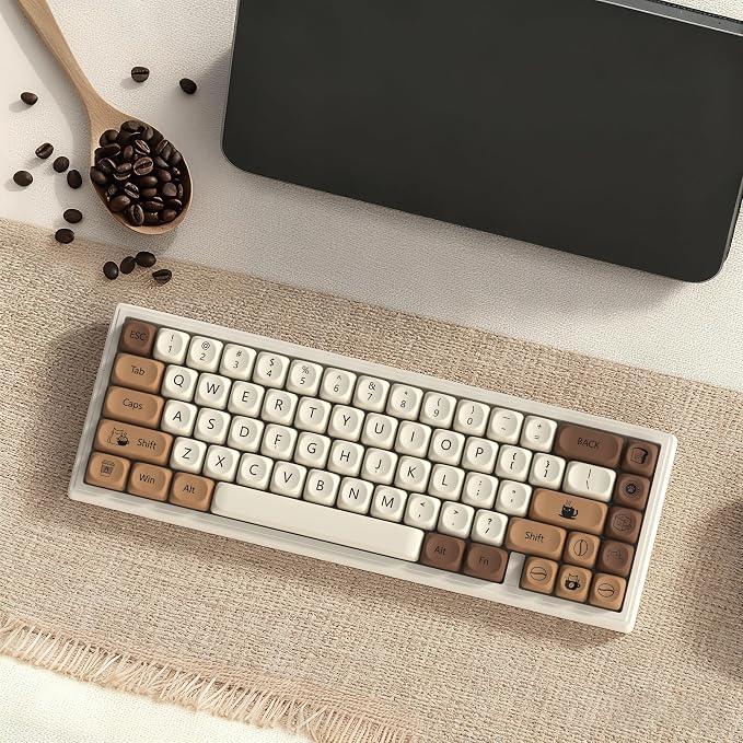 dagaladoo Cute Brown PBT Keycap Set,Coffee cat MOA Profile Keycaps 60 75 100 Percent,Dye-Sub 134-key Custom Keyboard Keycap for 100% 75% 65% 60% TKL US Layout Mechanical Keyboard