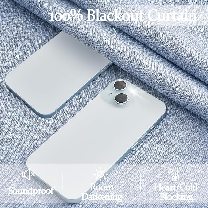 Blackout Baby Blue Viral Curtains for Bedroom 84 Inches Long 2 Panels Set, Memory Trained Pinch Pleated Double Layer Thick Linen Blend Soundproof Thermal Textured Windows Curtain & Drapes 7 FT Length