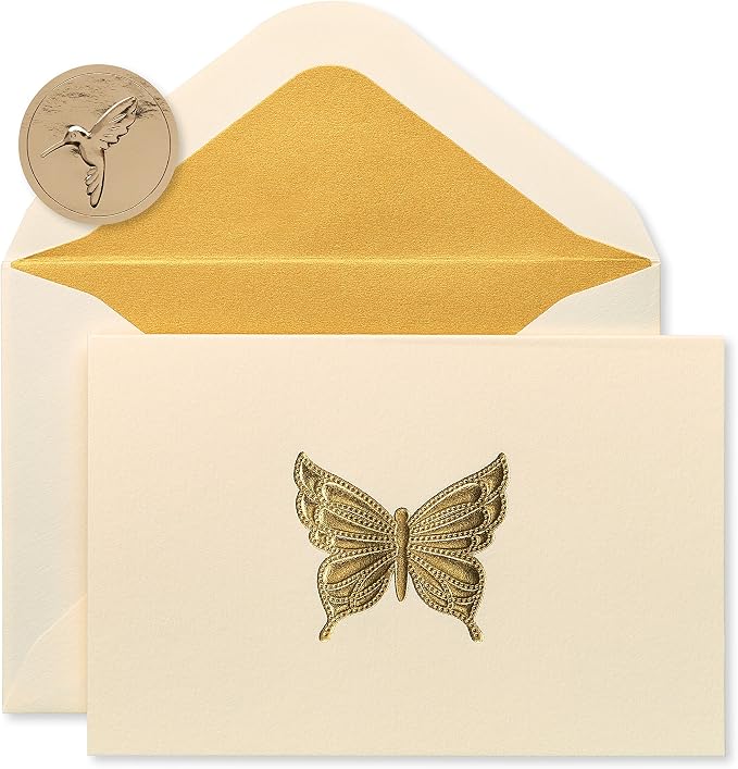 Papyrus Blank Cards with Envelopes, Gold Butterfly (14-Count)