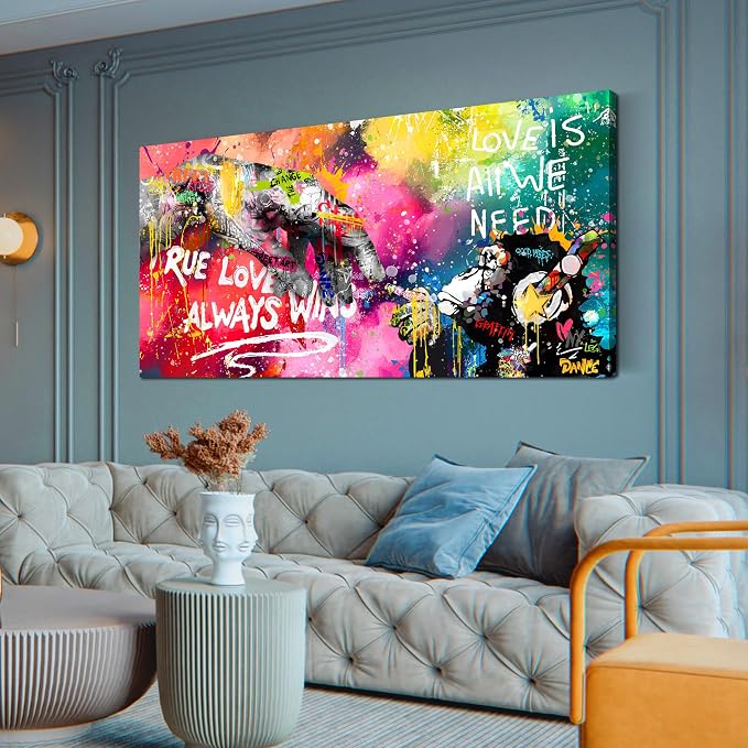 SIXTTART Graffiti Canvas Wall-Art for Living Room Large Size - Finger and Gorilla Wall Art - Kids Room Decor Ready to Hang Size 29 x 59 Inch