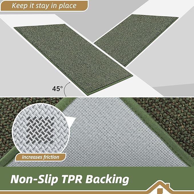 BEQHAUSE Kitchen Runner Rugs 32"x84", Non-Slip Kitchen Mats for Floor, Super Absorbent and Stain Resistant Kitchen Rug, Machine Washable Rugs for Kitchen, Hallway, Laundry & Sink, Green