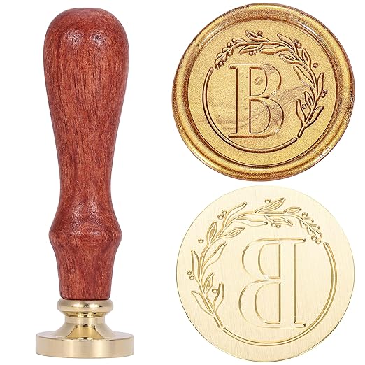 Yoption Vintage Letter B with Wreath Wax Seal Stamp Kit with 120 Antique Gold Wax Seal Beads