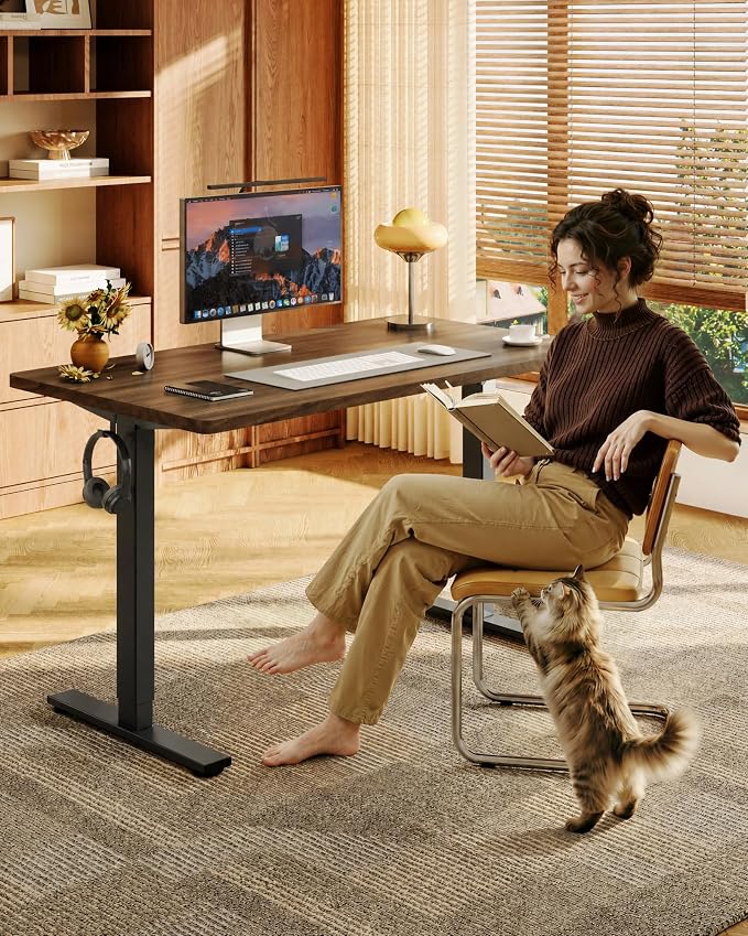 FLEXISPOT EN1 One-Piece Standing Desk, 48"x24" Seamless Desktop Electric Height Adjustable Desk for Home Office, Multi-Monitor Setups & Easy Assembly, Black Walnut (Black Frame)