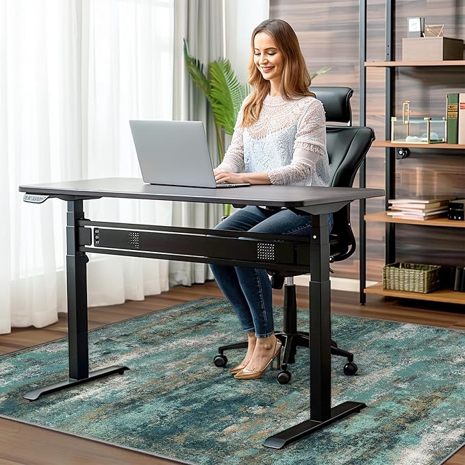 48"x60" Office Chair Mat for Hardwood Tile Floor, Under Desk Carpet Protector for Rolling Computer Chair Mat, Machine Washable Area Rug, Anti-Slip 1/5" Thick Low Pile Thin Vinyl Floor Mat, Teal Blue