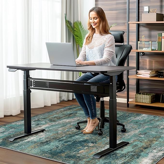 36"x60" Office Chair Mat for Hardwood Tile Floor, Under Desk Carpet Protector for Rolling Computer Chair Mat, Machine Washable Area Rug, Anti-Slip 1/5" Thick Low Pile Thin Vinyl Floor Mat, Teal Blue