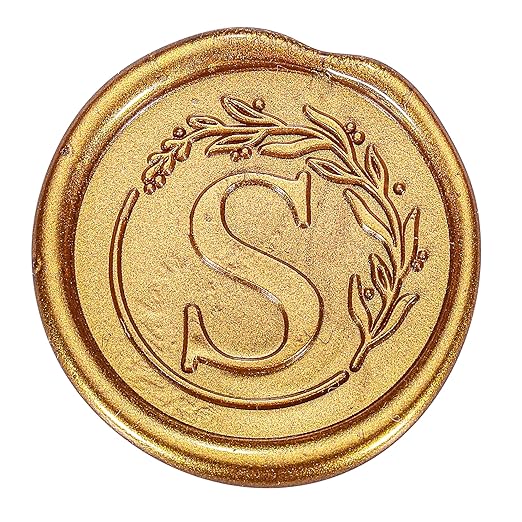 Yoption Letter Wax Seal Kit, Vintage Initial Alphabet S with Wreath Sealing Stamp and 120 Antique Gold Wax Seal Beads