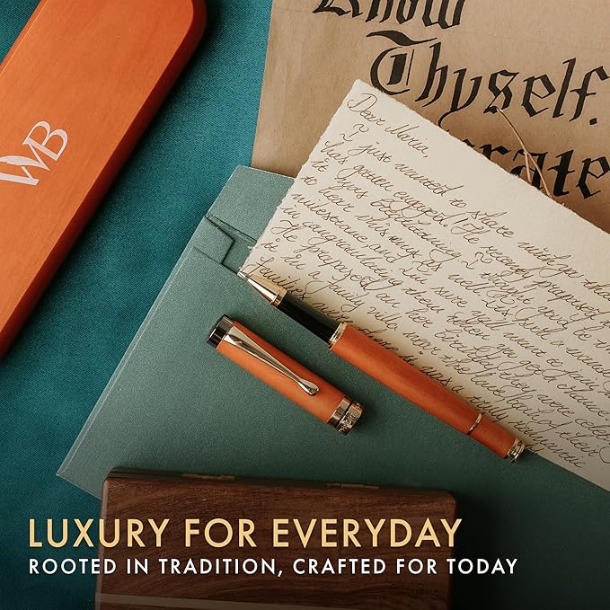 Wordsworth and Black Rollerball Pen-Stunning Luxury Pen Bamboo Cherrywood Gold Finish, Refillable, Best Roller Ball Gift Set Pen for Men & Women, Ink Refill,Point Office Pens for Writing