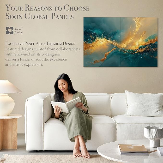 Soon Global Acoustical Wall Panels, 48 X 32 Inches Art Acoustic Panels, Decorative Acoustic Panels, Acoustic Wall Panels, Sound Absorbing Wall Art, Oceanic Gleam