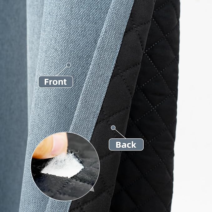 DriftAway Blackout Soundproof Thermal Insulated Linen Textured Curtains with Quilted Thermal Lining for Cold and Heat Blocking Noise Reducing Daytime Sleep 1 PC 52 Inches by 96 Inches Dusty Blue