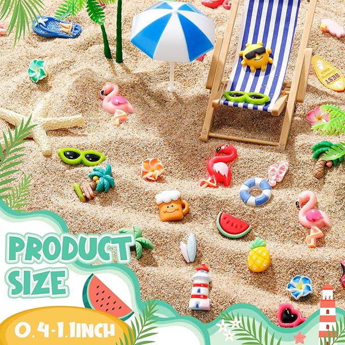 Giegxin 40 Pcs Summer Resin Charm Hawaii Beach Coconut Flamingo Plumeria Flower Flatback Cabochon Accessories Cute Embellishments Bulk for Jewelry Cellphone Case Scrapbooking DIY