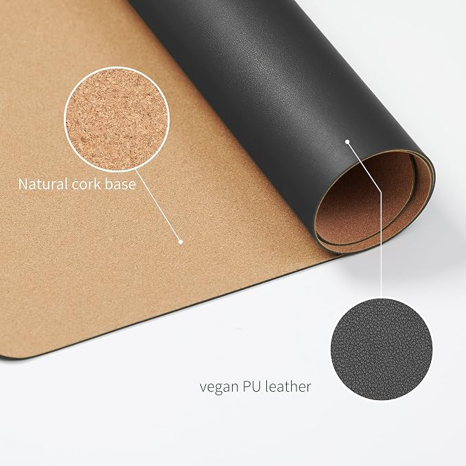 RENMTURE Desk Pad, Cork & PU Leather Desk Mat, Large Mouse pad, Non-Slip Desk Protector and Blotter, Waterproof Writing Pad, Desk Accessories and Organizers for Home Office (Black, 36"x17")