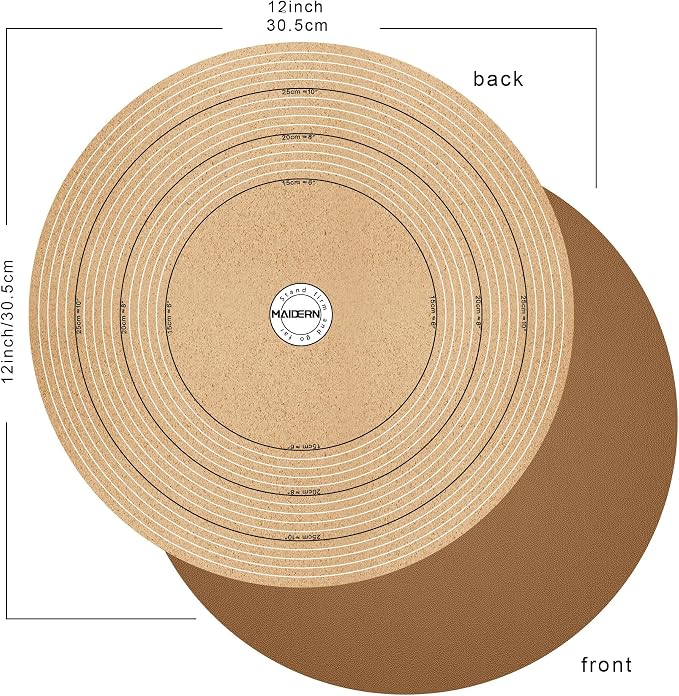 MAIDERN 12 Inch Round Cork & Leather Placemats, Cuttable Size (6-12 Inch), Trimmable Dining Table Mat, Heat Resistant/Non-Slip Table Cover for Kitchen, Office, or Restauran (Brown)