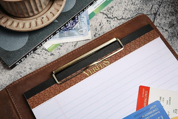 Personalized Leather Portfolio for Men, Engraved Leather Clipboard Portfolio Binder, Custom Leather Padfolio Leather Legal Portfolio, Christmas Gift for His/Her (Clipboard, Khaki-Standard)