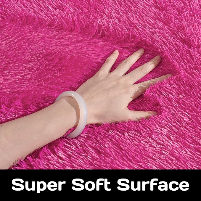 Awaytail Fluffy Rug Runners 2x6, Super Soft Hot Pink Bedside Rug, Runner Rug for Bedroom Girls, Non-Slip Rug Hallway Decor