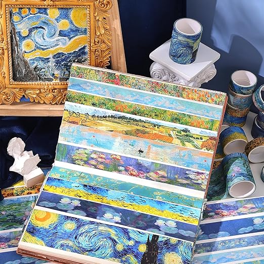PAGEMORE 32 Rolls Washi Tape Set, Colored Van Gogh Patterns Decorative Masking Tape, Vintage Artists Tapes for Journaling, Junk Journal, DIY Craft Projects, Scrapbooking Supplies Decor