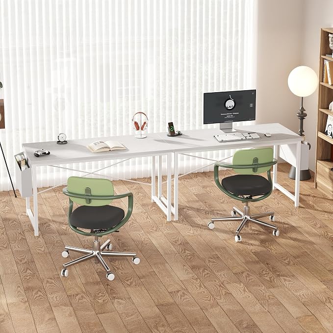 OLIXIS 55 Inch Computer Desk for Home Office, Writing Study Craft Gaming Table, Modern Computer Workstation with Storage Bag and Headphone Hook for Bedroom Small Spaces, White