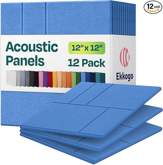 Acoustic Panels 12-Pack Soundproof Wall Panels 12"x12"x0.4" Decorative Sound Dampening for Your Home, Office, Studio, Bedroom & More with Unique GridFrame Carving [Grand Blue]