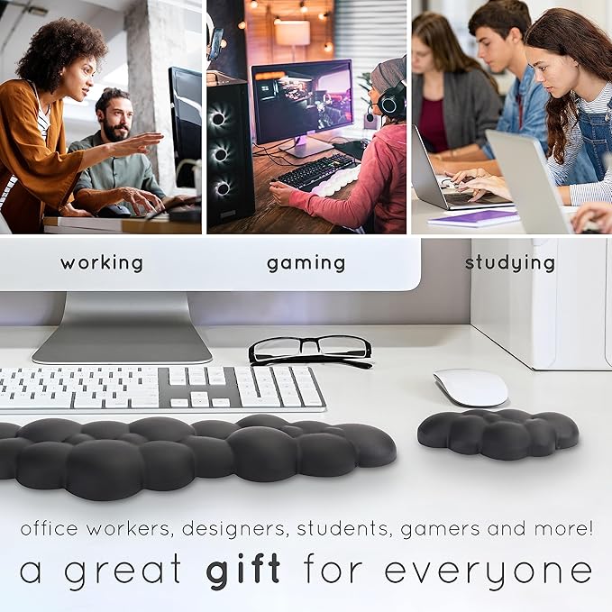 Cloud Keyboard Wrist Rest – Create-ables Qloud Cloud Wrist Rest for Computer Keyboard and Mouse, Ergonomic Memory Foam Wrist Pad with Non-Slip Base, Includes Cloud Mouse Pad – White