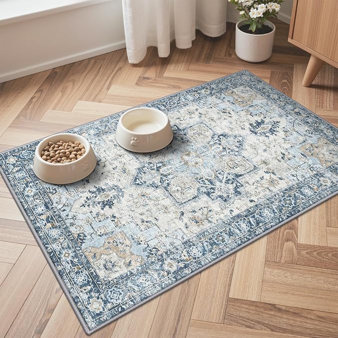 GENIMO Kitchen Rugs Non Slip Washable, 2’x3’ Entry Rugs Door Mat, Kitchen Mats for Floor, Kitchen Runner Rug for Kitchen Decor, Laundry, Home, Hallway, Porch, Blue