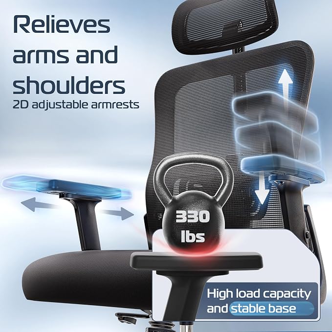 BrightSeat Ergonomic Office Chair Comfy [#1 in Tests] Swivel Chair | Ergonomic Chair with Breathable Mesh Back | Computer Chair with wheels | Home Office Desk Chair with 2D Headrest | For 330lbs