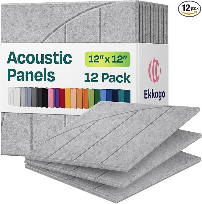 Acoustic Panels 12-Pack Soundproof Wall Panels 12"x12"x0.4" Decorative Sound Dampening for Your Home, Office, Studio, Bedroom & More with Unique ModuArc Carving [Light Gray]