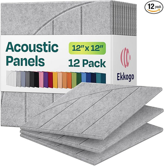 Acoustic Panels 12-Pack Soundproof Wall Panels 12"x12"x0.4" Decorative Sound Dampening for Your Home, Office, Studio, Bedroom & More with Unique ModuArc Carving [Light Gray]