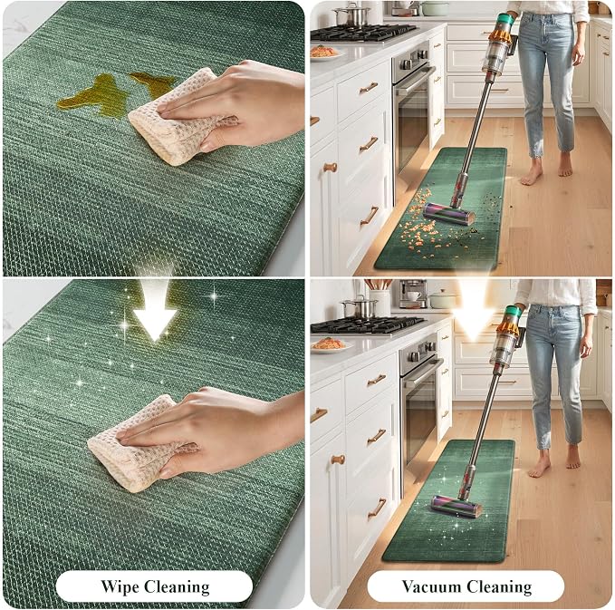 KIMODE Anti Fatigue Kitchen Mats for Floor,Farmhouse Kitchen Rugs Sets of 2 | Green Spring Kitchen Decor,Paded Kitchen Floor Mats,Memory Foam Standing Mat for Laundry Office Desk Dorm RV 17"x47"+17"x29"