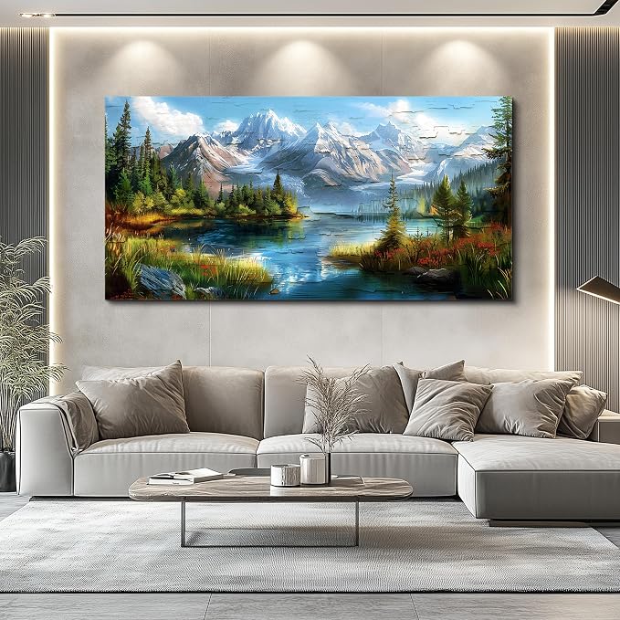 FUHAIHUA Large Wall Decor For Living Room Canvas Wall Art For Office Farmhouse Wall Decorations For Bedroom Mountains Rivers Landscape Painting Modern Pictures Artwork Room Home Decor 24x48 In