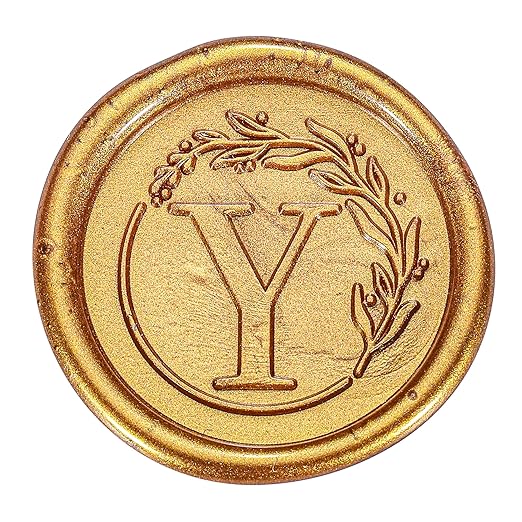 Yoption Letter Wax Seal Stamp Kit, Vintage Initial Alphabet Y with Wreath Stamp and 120 Antique Gold Wax Seal Beads for Wedding Invitation Christmas Gift Wrapping