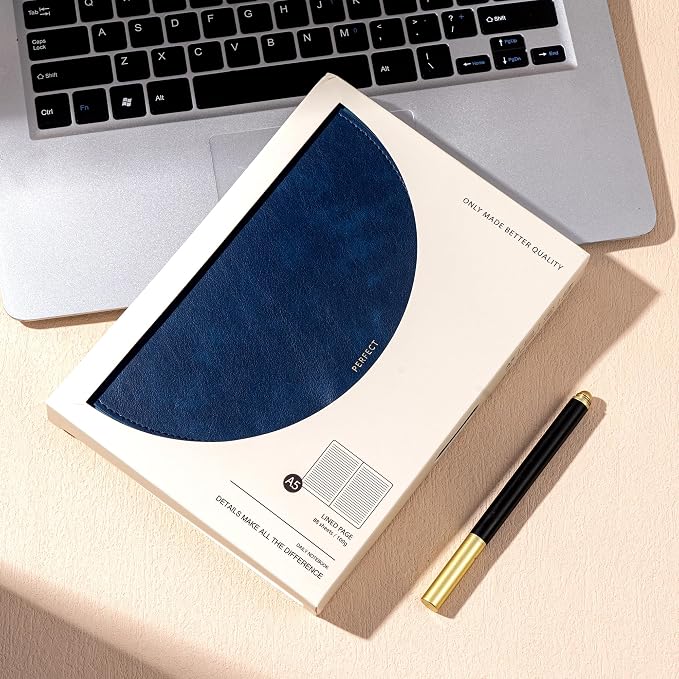 CAGIE Lined Journal for Women, 100GSM Leather Journals for Writing with Buckle Closure,A5 Hardcover Diary Journaling Notebooks for Business Work School Note Taking 5.9" x8.5 Blue