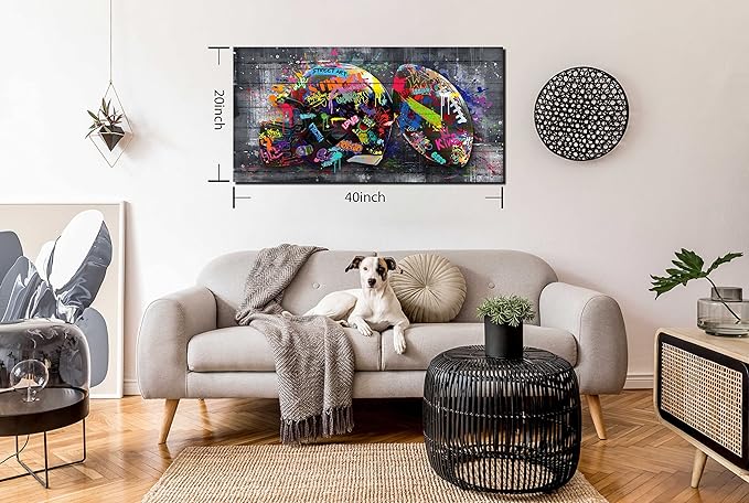 SIXTTART American Football Posters For Boys Bedroom - Graffiti Rugby Ball Canvas Wall Art For Office - Sports Posters Wall Decor Ready To Hang Size 40" x 20"