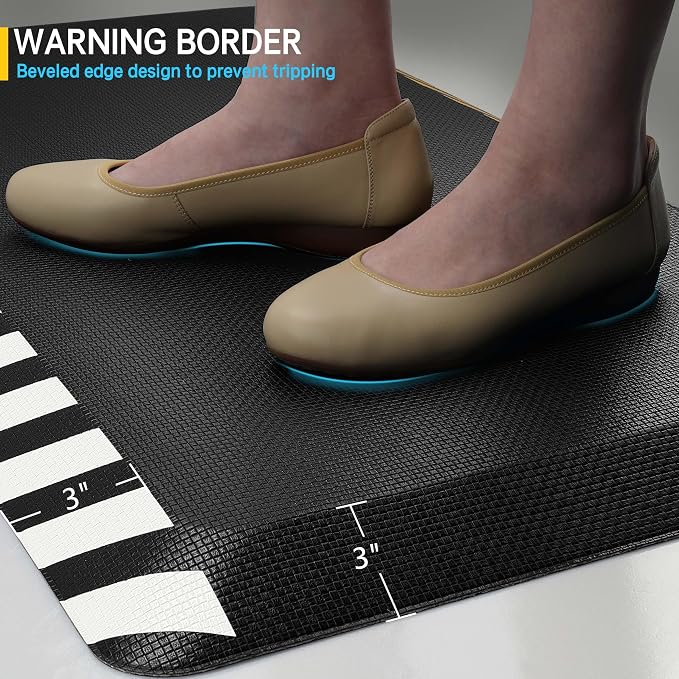 FEATOL Anti Fatigue Mat Industrial, Ergonomic Standing Floor Mat for Work for Stand, Safety Support for Leg & Back Pain(White Border,24" x 36",1PC)