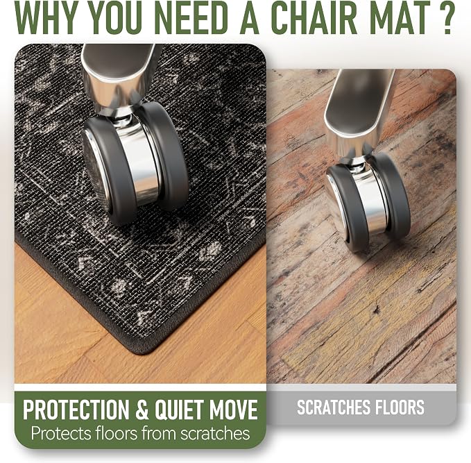 Office Chair Mat for Hardwood Floor, 48"x60" Desk Chair Mat for Home Office, Anti-Slip Under Desk Mat Rug for Rolling Chair,Floor Protector Washable Rugs for Gaming Chairs-Black