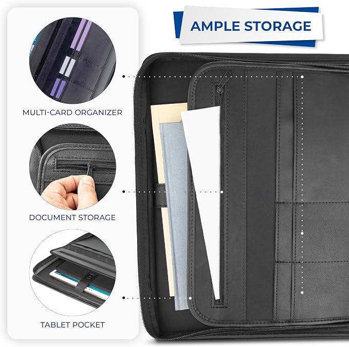 Samsill Professional Padfolio with Secure Zippered Closure, 10.1 Inch Tablet Sleeve, and 8.5 by 11 Inch Notepad, Black, Full Size (70820)