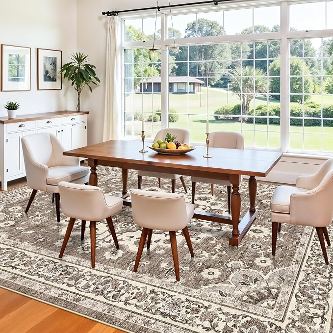 TOPRUUG Washable Oriental Area Rug - Beige 9x11 Area Rugs for Living Room Bedroom Dining Room Under Kitchen Table - Non-Slip & Stain Resistance Rug for High Traffic Area (Beige, 9x11)