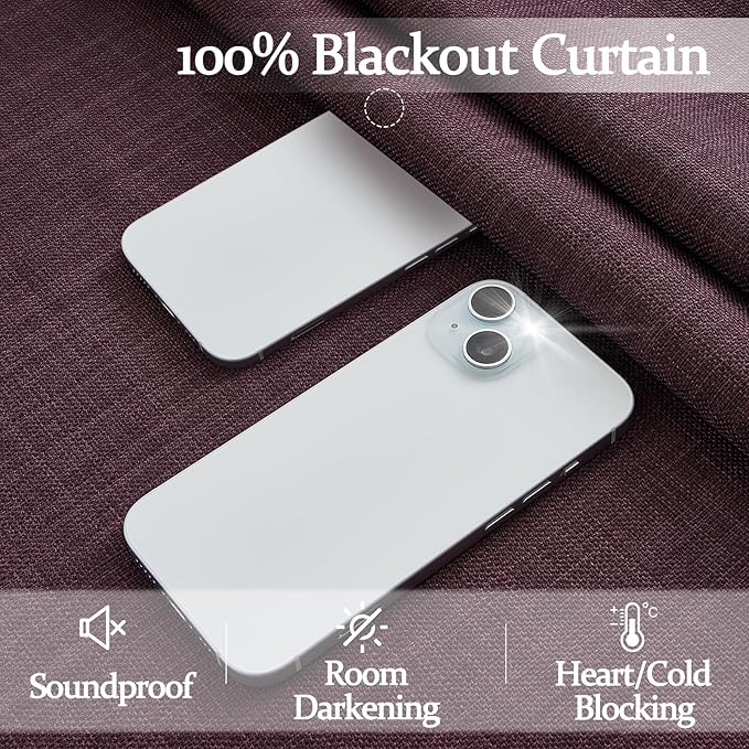 Dark Purple Blackout Pinch Pleated 84 Inch Bedroom Curtains 2 Panels Set, Memory Trained Thermal Noise Cancelling Double Layer Natural Linen Viral Windows Drapes for Living Room Light Blocking 7 FT