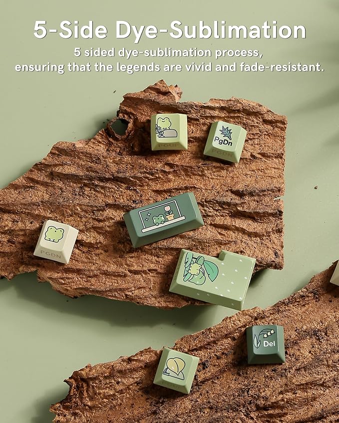 Keymatic Green Frog Cute Keycap Set,128 PBT Custom Keyboard Keycaps,dye Sublimation,Aperture Backlight Cherry Profile Key Cap for Mechanical Keyboard, Compatible with60 70 80 98 100(Only Keycap Set)