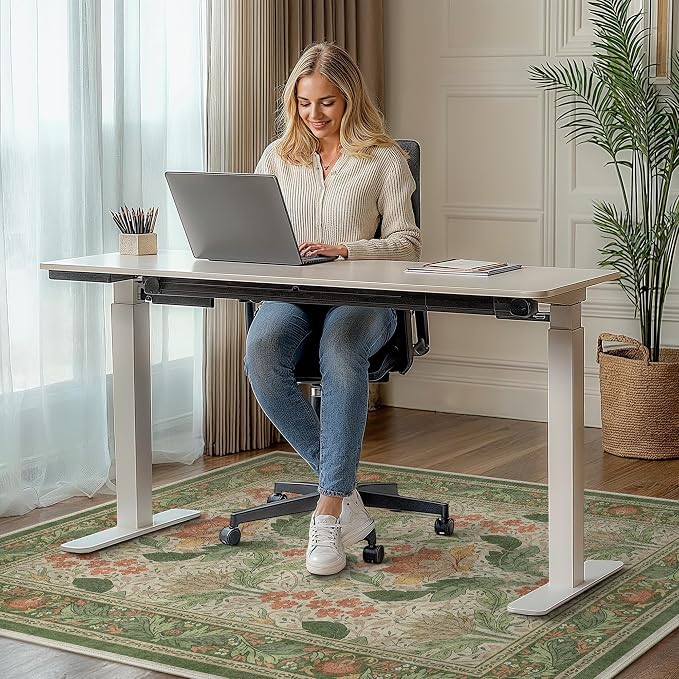48"x72" Office Chair Mat for Hardwood Tile Floor, Under Desk Carpet Protector for Rolling Computer Chair Mat, Machine Washable Area Rug, Anti-Slip 1/5" Thick Low Pile Thin Floor Mat, Sage Green