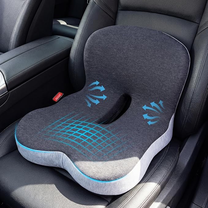 Memory Foam Car Seat Cushion – Ergonomic Driver Seat Cushion for Sciatica & Tailbone Pain, Breathable Non-Slip Car Seat Pad with Lumbar Support for Car, Truck, SUV, Office Chair