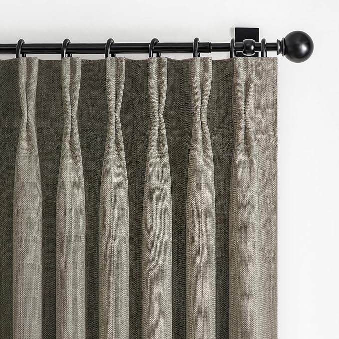 Blackout Double Layer Thick Linen Sepia Ebony Curtains 84 Inches Long for Living Room 2 Panels Set, Memory Trained Pinch Pleated Thermal Soundproof Country Viral Windows Curtain & Drapes 40"W x 84"L