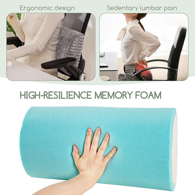 Lumbar Support Pillow for Recliner Chair/Office Chair/Couch, Memory Foam Back Support Cushion with Adjustable Strap, Recliner Cushions for Lower Back Pain Relief, Sleeping, Washable Cover, Grey