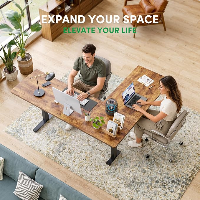FEZIBO 75" x 63" L-Shaped Standing Desk - Adjustable Corner Desk L Shape, L-Shaped Adjustable Desk with Splice Board, L Shape Standing Desk, Rustic-Brown