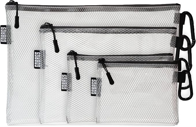 GOBAGS Air Production Multi-Size Clear Zipper Pouch (4‑Pack) – Cable Organizer & Travel Gear Bag for Electronics, Camera Accessories, Tool Pouch & Small Tech Storage