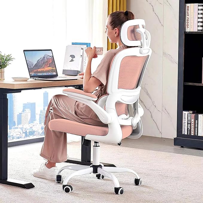 TRALT Office Chair Ergonomic Desk Chair, 330 LBS Home Mesh Office Desk Chairs with Wheels, Comfortable Gaming Chairs (Pink)