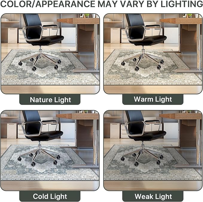 48"x60" Office Chair Mat for Hardwood Tile Floor, Under Desk Carpet Protector for Rolling Computer Chair Mat, Machine Washable Area Rug, Anti-Slip 1/5" Thick Low Pile Thin Vinyl Floor Mat, Grey