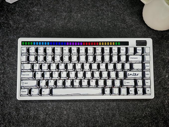 Retro PBT Keycaps - White Japanese Manga Keycaps Set, 141 Keys Cherry Profile Dye-Sub Custom Keycap, Minimalist Style Key caps for 60%, 65%, 75%, 100% Cherry MX Mechanical Keyboard