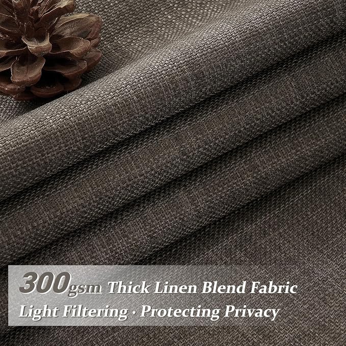Memory Shape Pinch Pleated Blackout 86 Inch Bedroom Curtains 2 Panels Set, Chocolate Tart Thick Linen Two Layer Insulated Sound Dampening Energy Efficient Nursery Natural Window Drapes with Back Tab