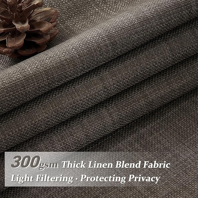 Blackout Dual Layer Linen Bedroom Curtains 84 Inches Long 2 Panels Set, Chocolate Tart Memory Trained Pinch Pleated Thermal Noise Canceling Farmhouse Privacy Windows Curtain for Living Room Darkening