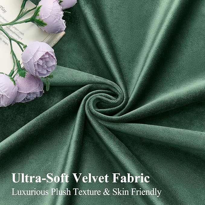 Velvet Curtains 102 Inches Long for Bedroom, Super Soft Room Darkening Thermal Insulated Curtains Luxury Window Drapes for Living Room Nursery, Back Tab Rod Pocket, Dark Green, W52 x L102, 2 Panels