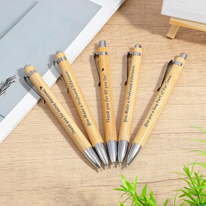 50 PCS Bamboo Pens Bulk Wooden Bamboo Pens Engraving Wooden Ballpoint Pen Gift Pen Bulk (Inscribed with text)